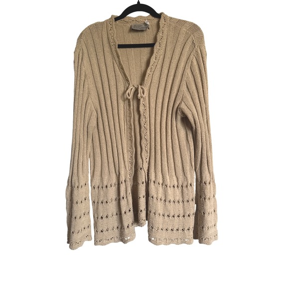 Roisin McCarthy Celtic Designs Cardigan Tie Front Open Knit Sweater XL - Picture 1 of 9